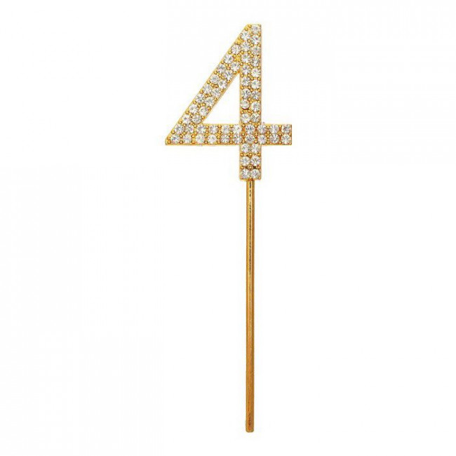 Топпер 10см со стразами "Цифра 4", золото, Микрос/ч34291 (12)