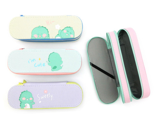 Пенал 2  отд. CI-61 "Динозаврик" овальный, текстиль однотонный, с рисунком, без наполнения, цвета ассорти, в упаковке ПВХ №CY-DS36003A1 (1/12/192)