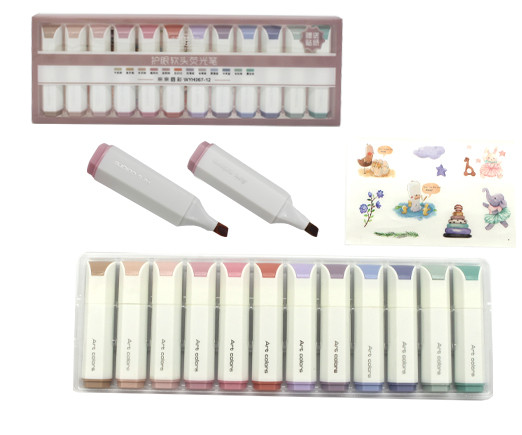 Маркер выделитель 12 цв. CT-70 "Morandi" 1-4мм, гибкий скошенный наконечник, мини 75мм, в упаковке ПВХ WYH067 (1/12/144)