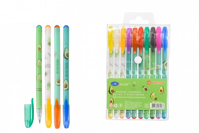 Набор гелевых ручек, 10 цв МС-5482-10, ароматизированные, с блёстками "Авокадо", Basir (180)