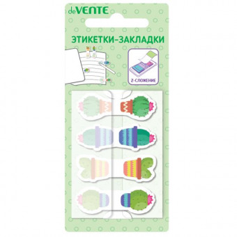 Набор самоклеящихся этикеток-закладок "deVENTE. Cactus" пластиковые полупрозрачные, фигурные, печать 4+0, в индивидуальном диспенсере Z-сложение, 44x15 мм, 4x20 листов, 4 дизайна, в картонном блистере