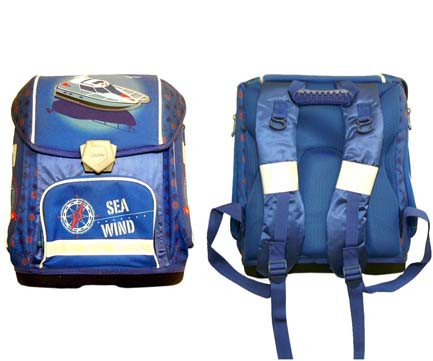 Ранец BM-378 "Морской" синий, 35*28*17см, анатомич спинка, клапан за застежке, 2 боков кармана на молнии, светоотражатели (1/4)