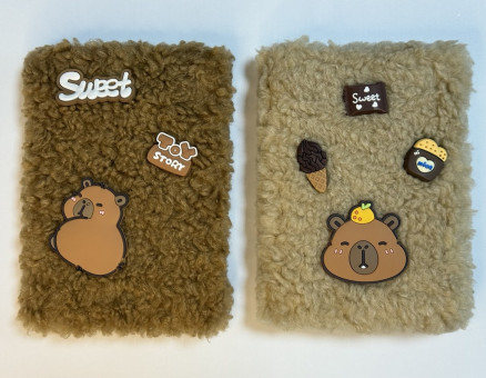 Блокнот детский А6 64л клетка "Капибара", меховая обложка с апликацией, MAG-1650