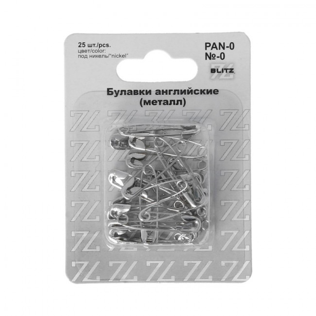 Булавки английские 28мм под никельжелезо №0, 25шт BLITZ (PAN-0) (10) Булавки английские 28мм под никельжелезо №0, 25шт BLITZ (PAN-0) (10)
