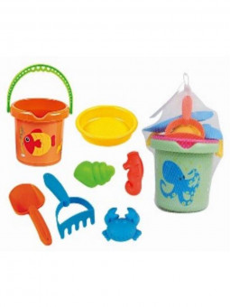 Песочный набор "Морской мир": ведро,лопатка,грабли,сито,3 формочки)(в сетке, Рыжий Кот/ИК-0498