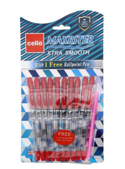 Ручка шариковая красная 0,7мм "MAXRITER", 10+1, Cello (10/2400)