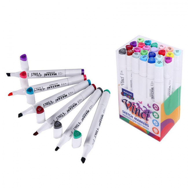 Набор маркеров для скетчинга двусторонние VINCI, 24цв., Main colors (основные цвета), корпус трехгранный, пулевид./клиновид.наконечники, пиш.узлы 1.0-6.2мм, ПВХ- упаковка