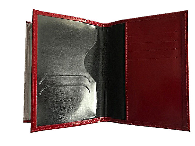Обложка на автодокументы+паспорт  WENZER OFFiCE из натуральной кожи "спилок", с отделом для визиток, красный