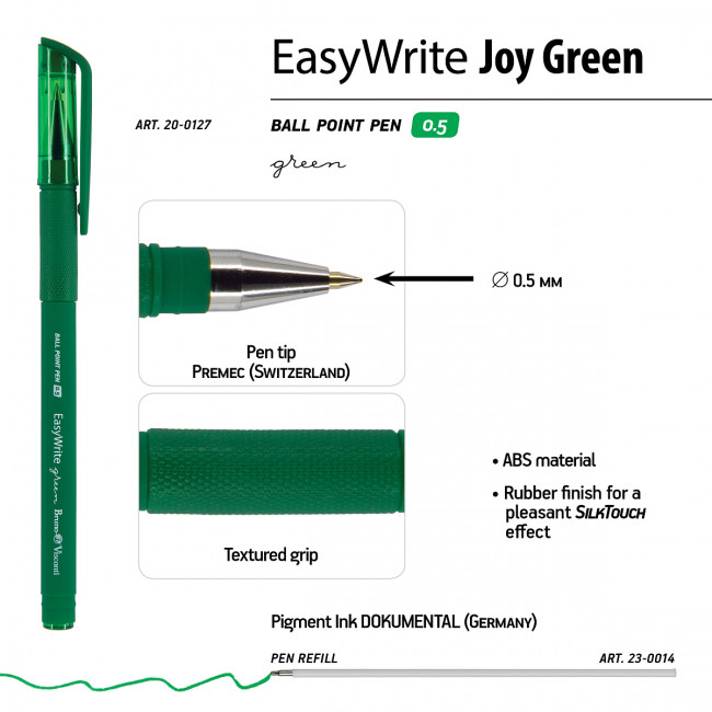 Ручка шариковая 0,5мм зеленая "EasyWrite. Green", BV/20-0127 (24)