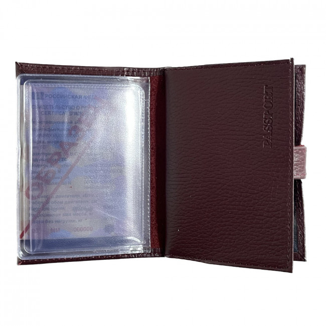 Обложка на автодокументы + паспорт WENZER OFFiCE, из натур.кожи гл с карманом на кнопке солнышко с вкл , марсала