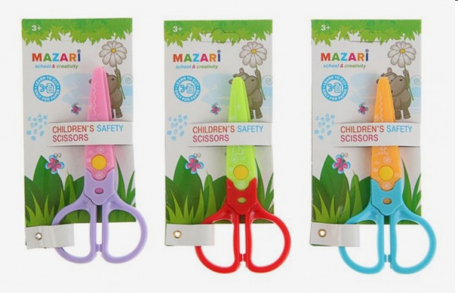 Ножницы детские 125 мм, безопасные, фигурные пластиковые лезвия, пластиковые ручки, ассорти 3цвета, блистер с европодвесом Ножницы детские 125 мм, безопасные, фигурные пластиковые лезвия, пластиковые ручки, ассорти 3цвета, блистер с европодвесом