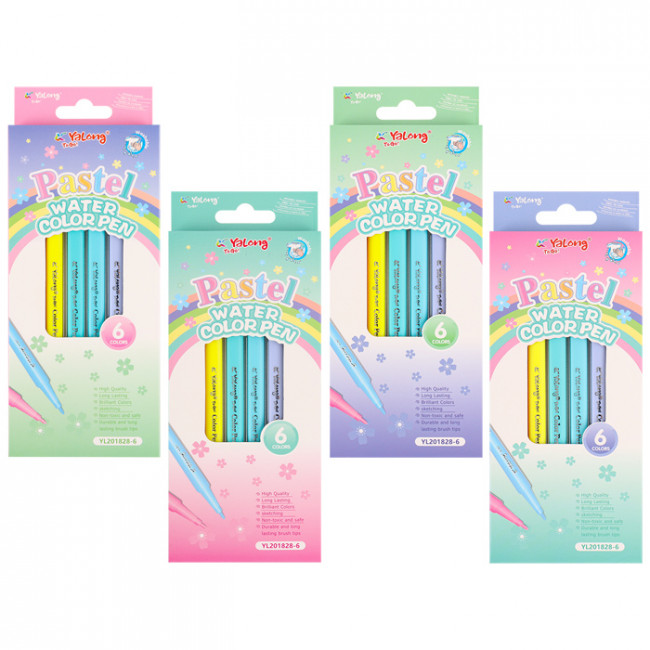 Фломастеры 6цв, пастельные цвета, на водной основе, Yalong/YL201828-6