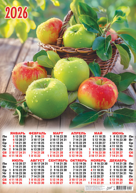 Календарь-плакат А2 2026г " Свежие яблочки",  ПО-26-190