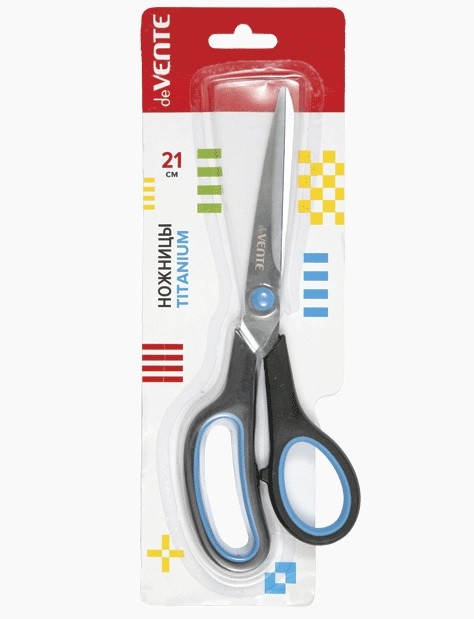 Ножницы канцелярские "deVENTE. Titanium" 21 см, лезвия из нержавеющей стали с титановым покрытием, двухцветные прорезиненные кольца, в картонном блистере