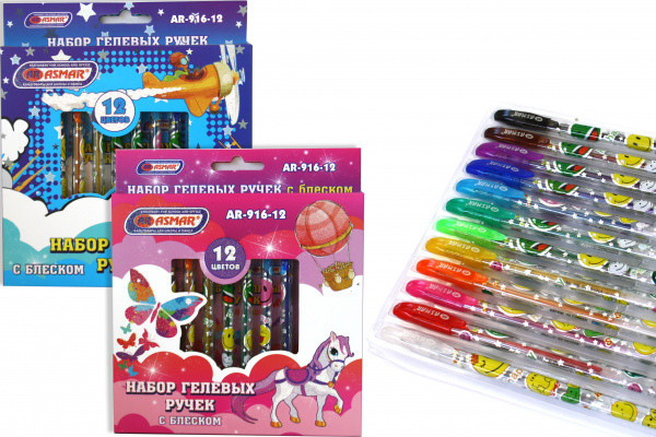 Набор гелевых ручек, 12 цв AR-916-12 с блеском, Asmar (12) Набор гелевых ручек, 12 цв AR-916-12 с блеском, Asmar (12)