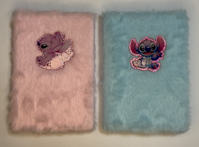 Блокнот детский А6 64л клетка "Розовый Стич", меховая обложка с апликацией, MAG-1651