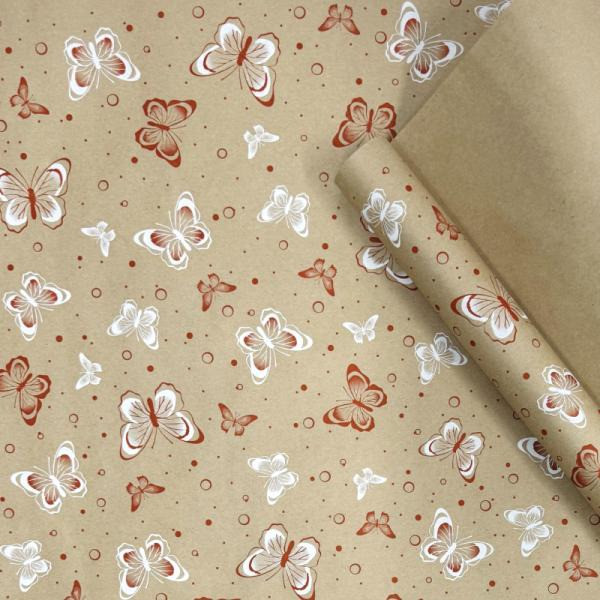Бумага подарочная 80гр/м2, 100см х 70см, "Бабочки красные и белые", Микрос/212553/тв989348 (5)