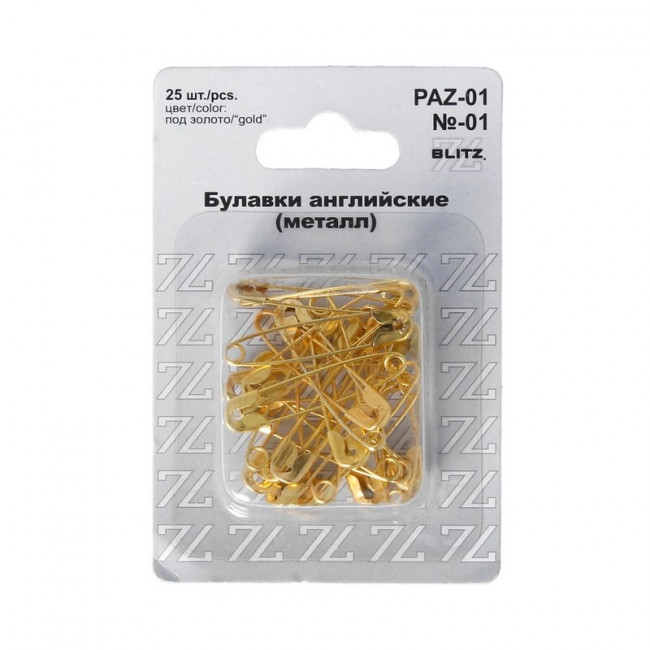 Булавки английские 32 мм под золото -железо №01 25 шт BLITZ/PAZ-01 (10)