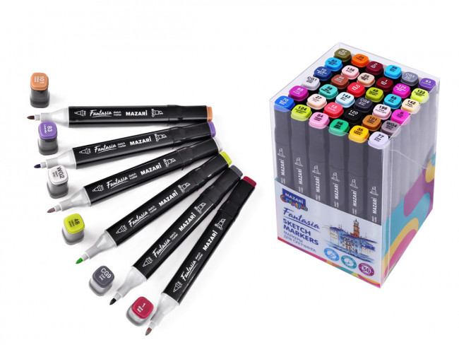 Набор маркеров для скетчинга двусторонние FANTASIA, 36цв., Main colors (основные цвета), пулевид./клиновид. наконечники, пиш.узлы 3.0-6.2мм, ПВХ- упаковка