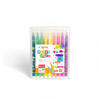 Фломастеры-кисточки 18 цв, круглый корпус "Геометрия", вентилируемый колпачок, в пластиковом пенале, Yalong/YL201816-18 Фломастеры-кисточки 18 цв, круглый корпус "Геометрия", вентилируемый колпачок, в пластиковом пенале, Yalong/YL201816-18