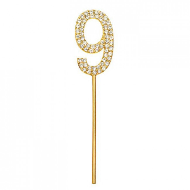 Топпер 10см со стразами "Цифра 9", золото, Микрос/ч34296 (12)