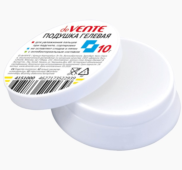 Подушка увлажняющая для пальцев гелевая 10г, с антибактериальным составом, белая, deVENTE/4151000 (24)
