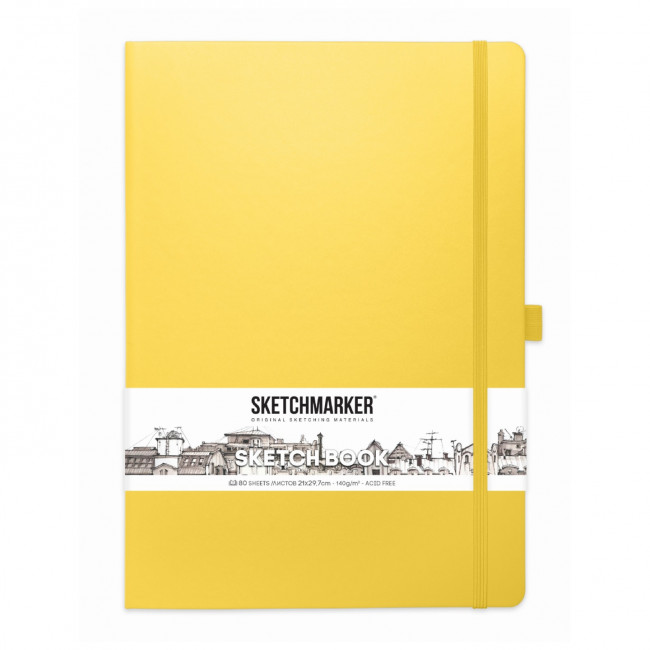 Блокнот для зарисовок 140г/кв.м 21*30см 80л, твердая обложка, лимонный, Sketchmarker/2314304SM