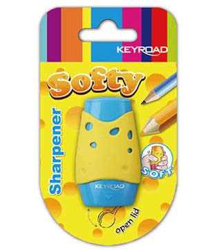 Точилка KEYROAD №6 "Сыр" 6см, 2отд, с накопит с резин держат,  в блистере, цвета ассорти, KR971158 (3/144)