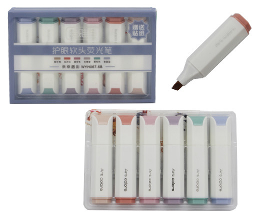 Маркер выделитель 6 цв. CX-72/CT-71 "Morandi" 1-4мм, гибкий скошенный наконечник, мини 75мм, в упаковке ПВХ WYH067 (1/216)