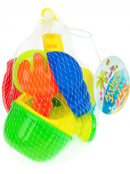 Песочный набор "Морской": лейка,лопатка,грабли,валик,2 формочки, Рыжий Кот/ИК-0503