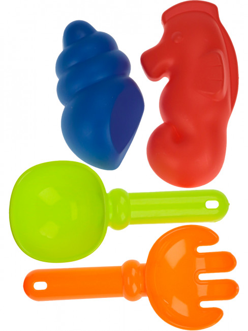 Песочный набор "Морской": лейка,лопатка,грабли,валик,2 формочки, Рыжий Кот/ИК-0503