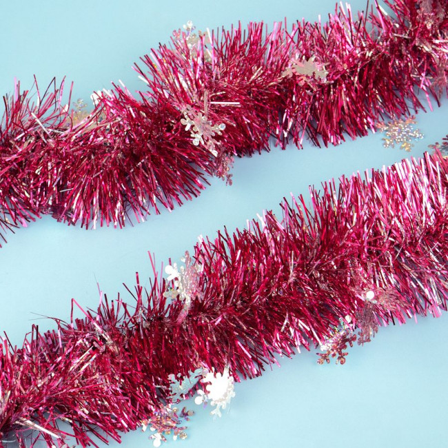 Мишура 9 см розово-серебряная со снежинками 2 м, Микрос/ч43997