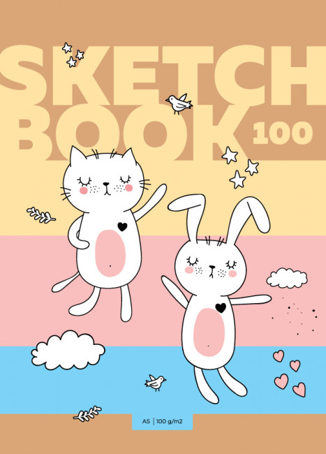 Скетчбук А5 переплёт твёрдый 100л. "My love" ламинация матовая выборочный лак белый блок, BG