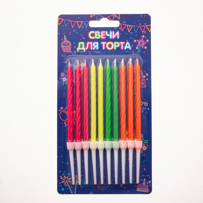 Свечи 10см "Неон" для торта, с держателями, 10шт, Микрос/Ч04706 Свечи 10см "Неон" для торта, с держателями, 10шт, Микрос/Ч04706