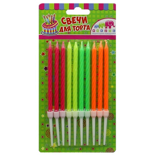 Свечи 10см "Неон" для торта, с держателями, 10шт, Микрос/Ч04706 Свечи 10см "Неон" для торта, с держателями, 10шт, Микрос/Ч04706