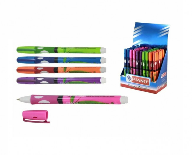 Ручка шариковая 0,7мм синяя "Ручка первоклассника" на масляной основе, ассорти корпус с рисунком, для левши, PIANO (50)