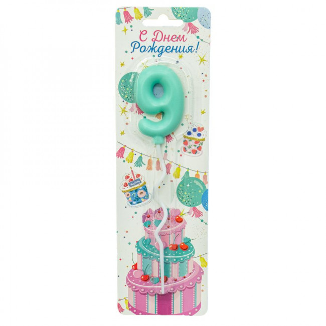 Свеча-цифра "9" 6см "Карамель", мятная, Микрос/Ч53154 (24)