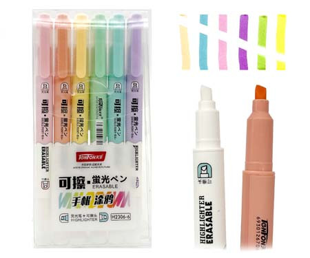 Маркер выделитель 6 цв. CT-74/CM-62 "Стирающийся" 1-3мм, Двусторонний скошенный, в упаковке ПВХ №H2306 (1/12/216)