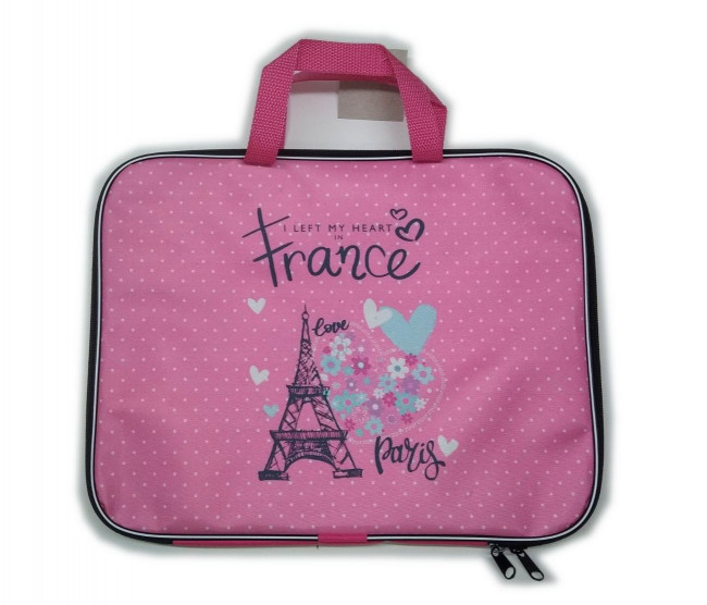 Папка для тетрадей "deVENTE. Paris" A4 (35x27x2 см) текстильная, на молнии с трех сторон, с текстильными ручками увеличенной длины 24 см