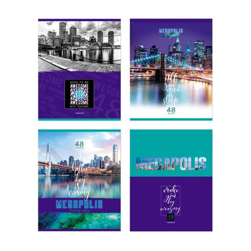 Тетрадь общая А5 скоба 48л. клетка "Мегаполис" (ассорти) BG (10/80) Тетрадь общая А5 скоба 48л. клетка "Мегаполис" (ассорти) BG (10/80)