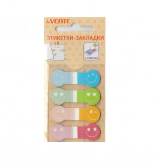 Набор самоклеящихся этикеток-закладок "deVENTE. Smile" пластиковые полупрозрачные, фигурные, печать 4+0, в индивидуальном диспенсере Z-сложение, 44x15 мм, 4x20 листов, 4 дизайна, в картонном блистере