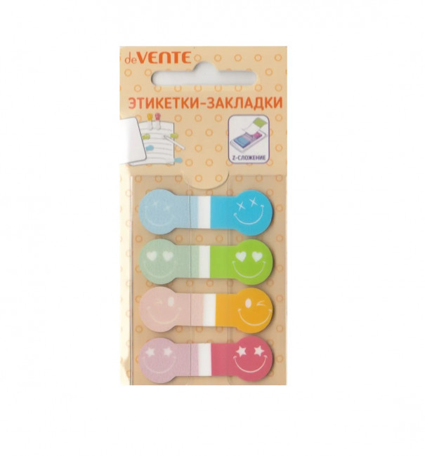 Набор самоклеящихся этикеток-закладок "deVENTE. Smile" пластиковые полупрозрачные, фигурные, печать 4+0, в индивидуальном диспенсере Z-сложение, 44x15 мм, 4x20 листов, 4 дизайна, в картонном блистере Набор самоклеящихся этикеток-закладок "deVENTE. Smile" пластиковые полупрозрачные, фигурные, печать 4+0, в индивидуальном диспенсере Z-сложение, 44x15 мм, 4x20 листов, 4 дизайна, в картонном блистере