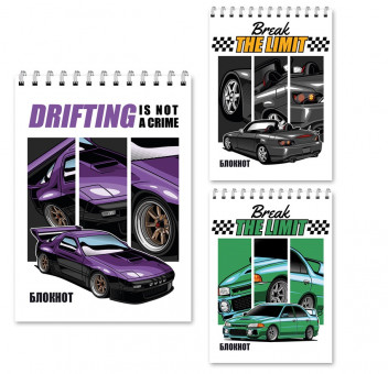 Блокнот А6 40л клетка "Drifting авто", на спирали, ассорти, M-17335