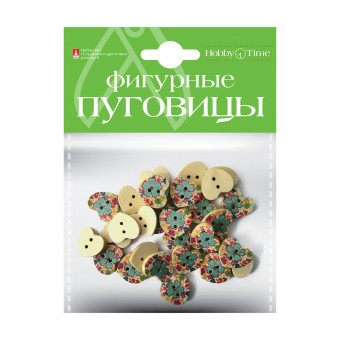 Фигурные пуговицы "Сердечки и цветочки", 3 вида, BV/2-173