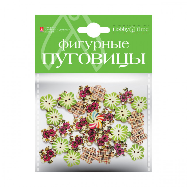 Фигурные пуговицы "Сердечки и цветочки", 3 вида, BV/2-173