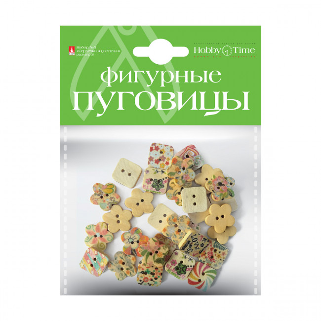 Фигурные пуговицы "Сердечки и цветочки", 3 вида, BV/2-173