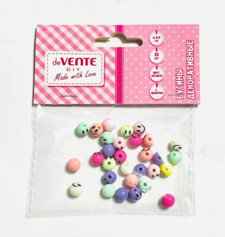 Бусины декоративные 0,8см, 30шт "Смайлики" цвет ассорти, с принтом, deVENTE/8001125 Бусины декоративные 0,8см, 30шт "Смайлики" цвет ассорти, с принтом, deVENTE/8001125