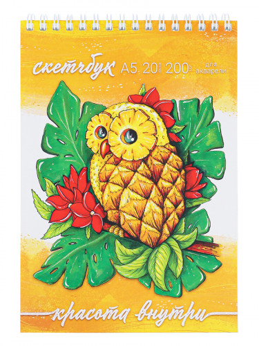 Скетчбук А5 Акварельный АнанаСова (мяг.обл, мат. лам. гребень сверху, жест. подл. 20л, 200г) С20-3488