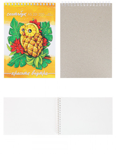 Скетчбук А5 Акварельный АнанаСова (мяг.обл, мат. лам. гребень сверху, жест. подл. 20л, 200г) С20-3488