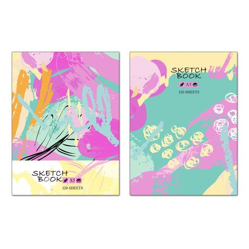 Скетчбук А5 переплёт твёрдый 120л. "Яркое творчество" ламинация матовая (ассорти) трёхцветный тонированный блок